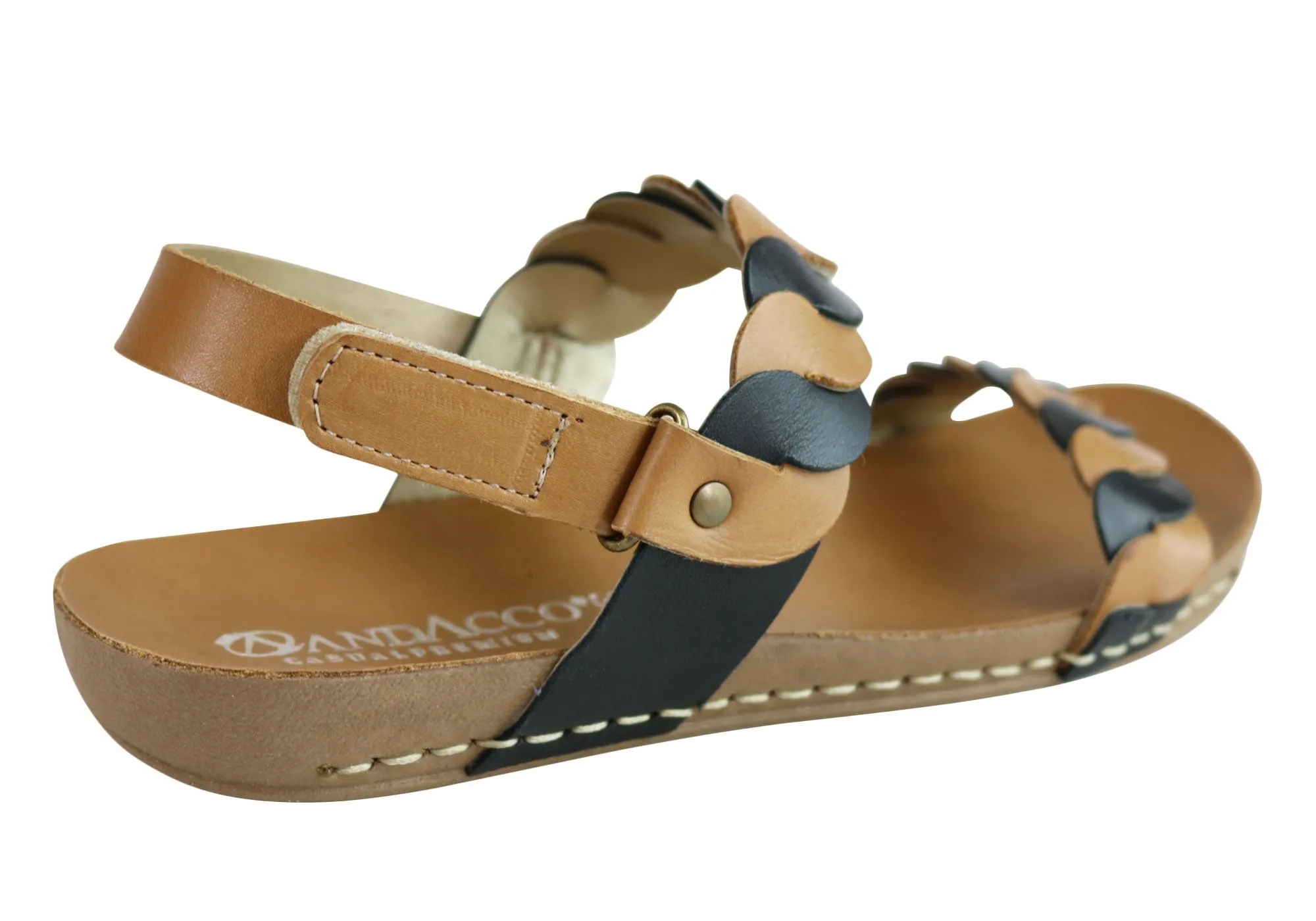 Andacco Vicuna Womens Comfortable Leather Flat Sandals Made In Brazil