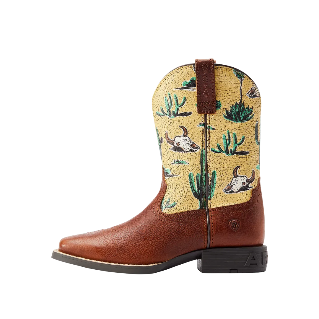 Ariat Youth Spiced Cider And Yellow Skull Desert Round Up Western Boot