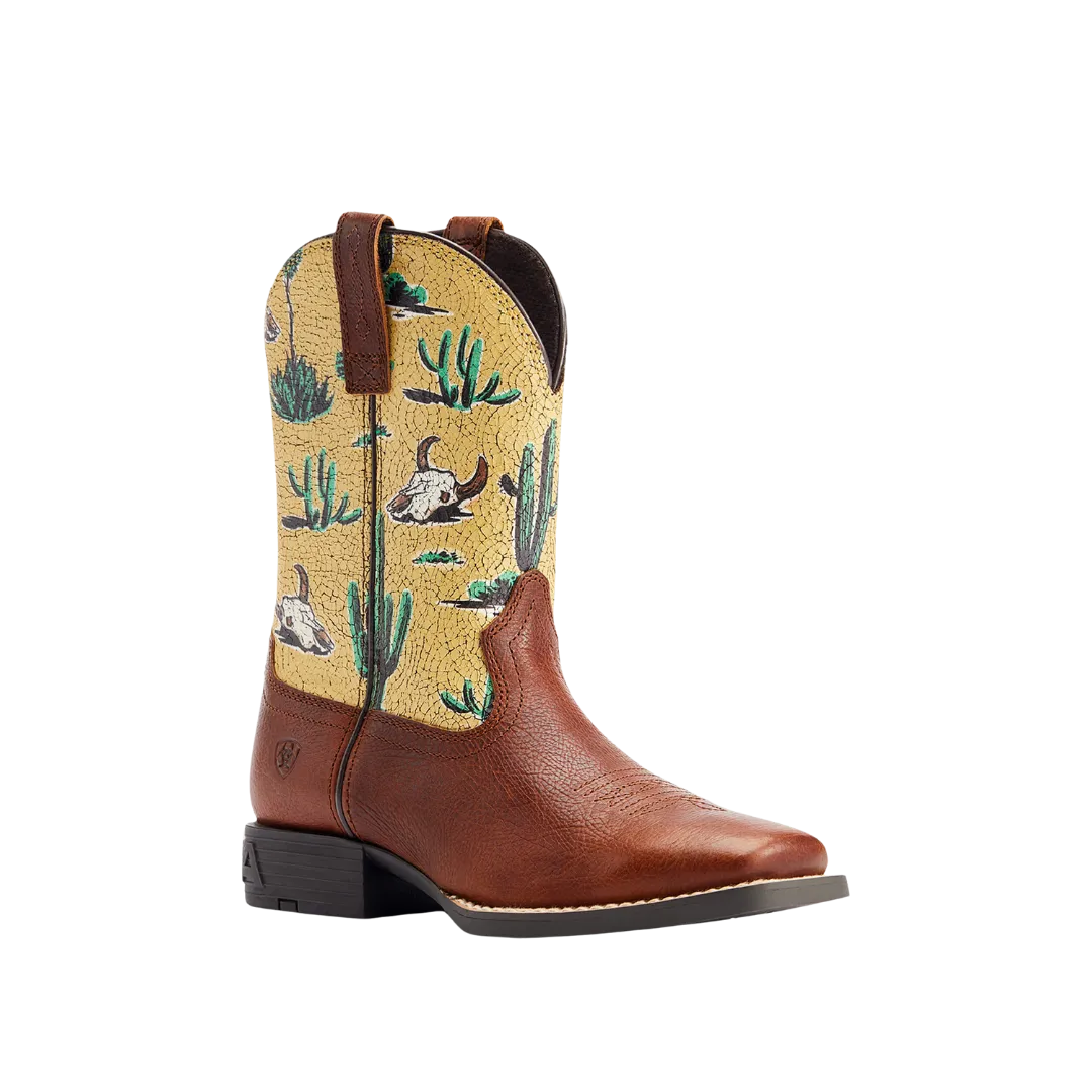 Ariat Youth Spiced Cider And Yellow Skull Desert Round Up Western Boot