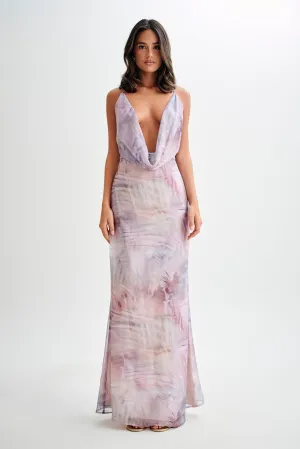 Attina Cowl Chiffon Maxi Dress - Mermaid Shell Print