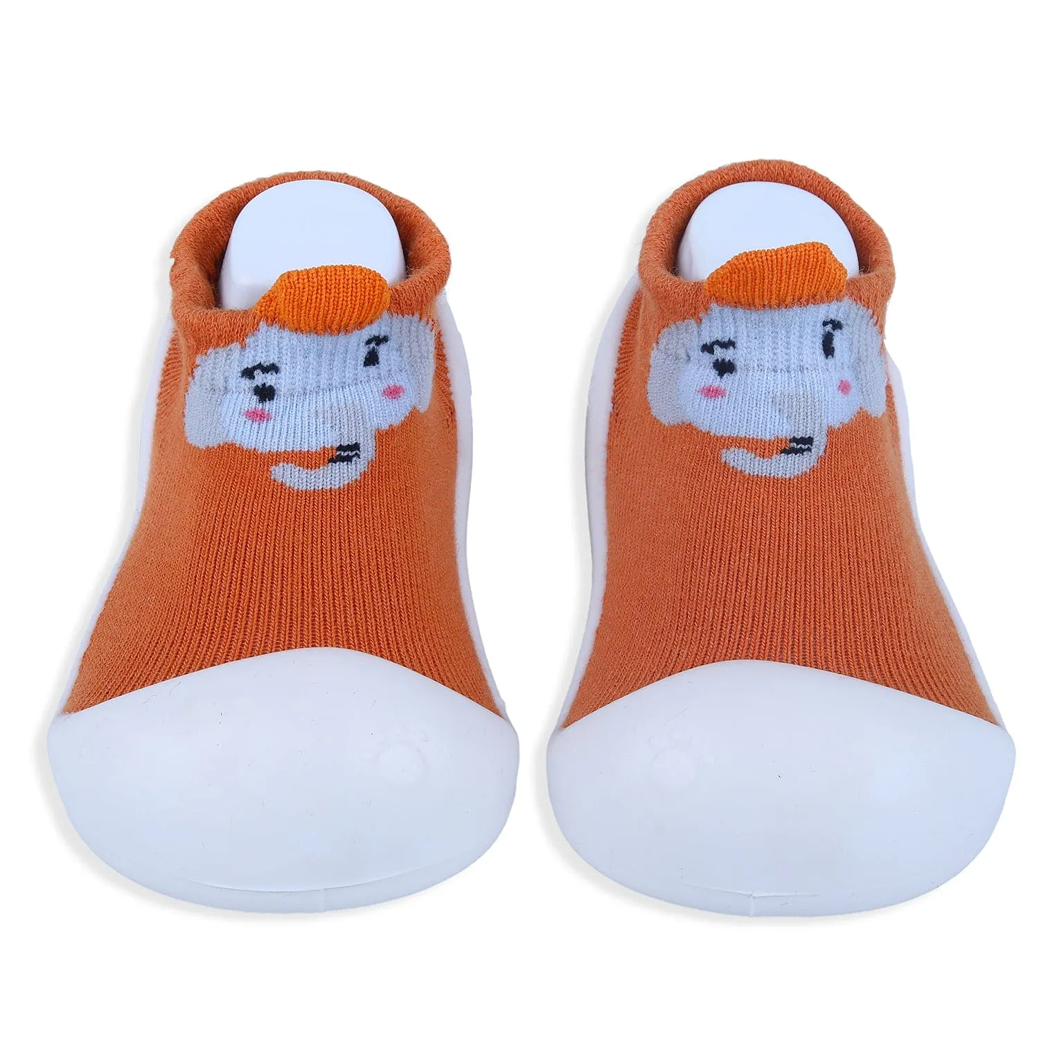 Baby Moo Blushing Elephant Rubber Comfortable Sole Slip-On Sock Shoes - Orange