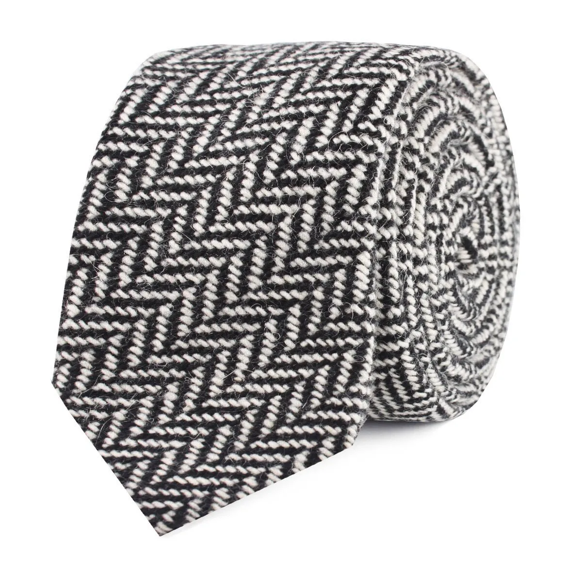 Black Chevron Wool Skinny Tie