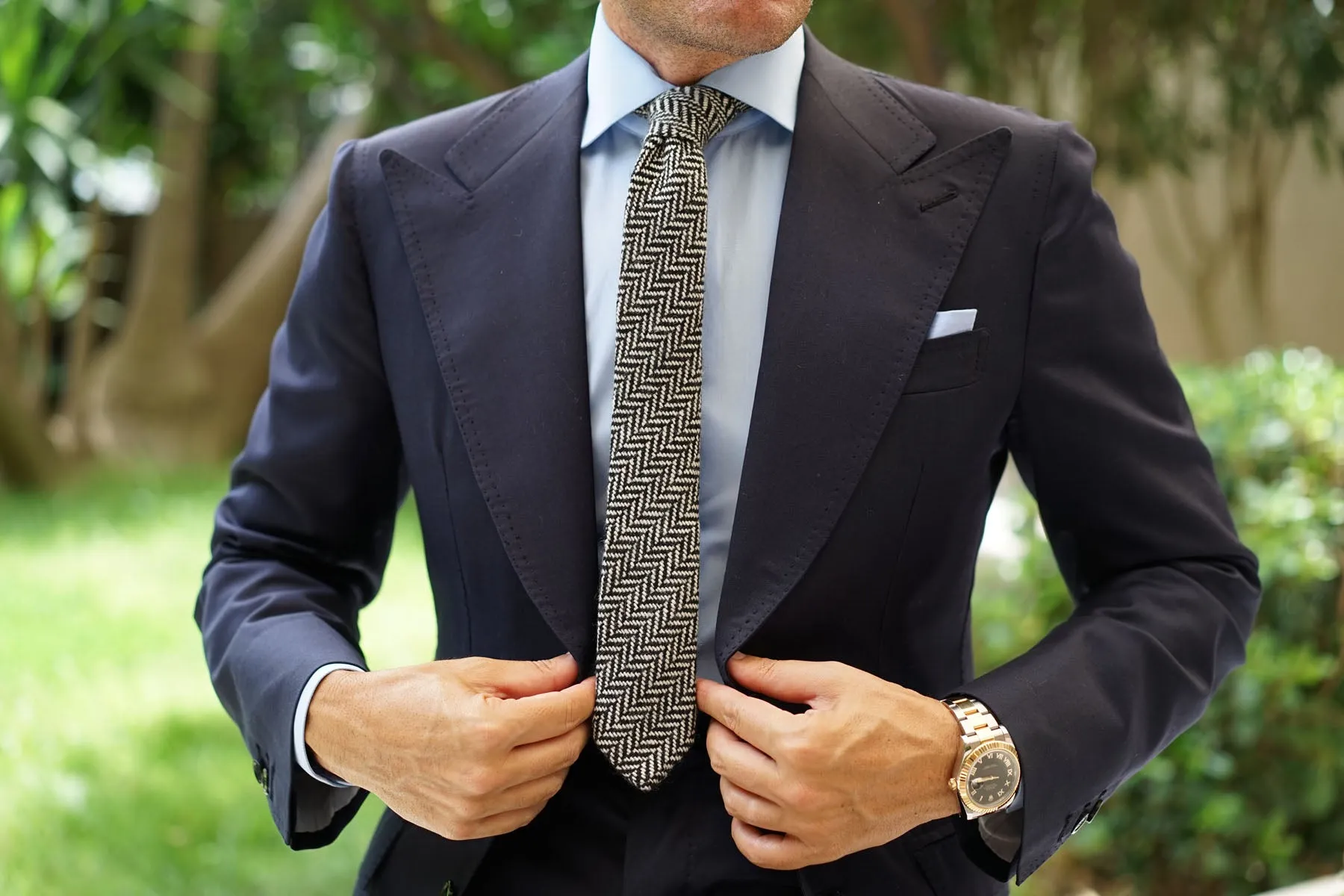 Black Chevron Wool Skinny Tie