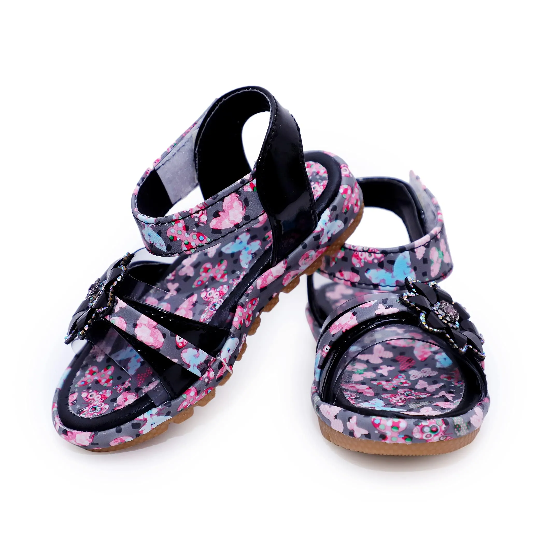 BOOMER CUBS Kids girls floral printed sandals (BLACK, 4_years)