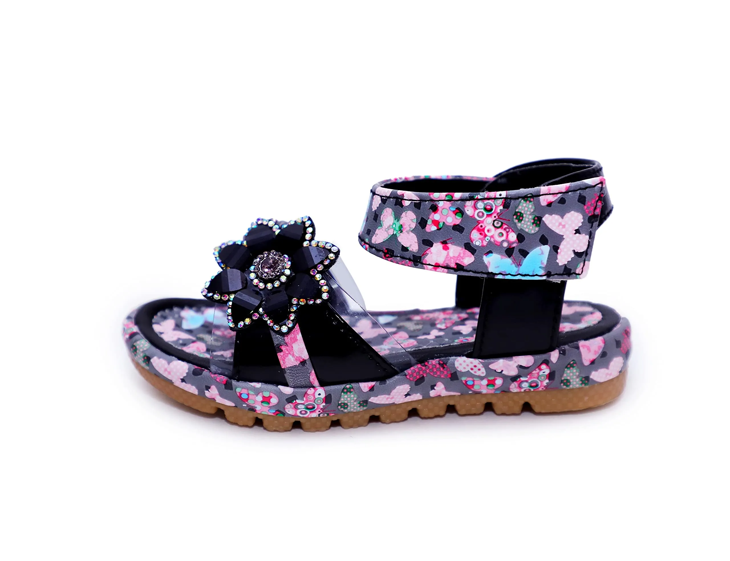 BOOMER CUBS Kids girls floral printed sandals (BLACK, 4_years)