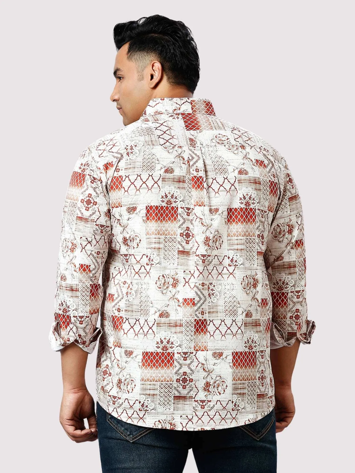 Burnt Umber Digital Printed Full Sleeve Shirt Men's Plus Size