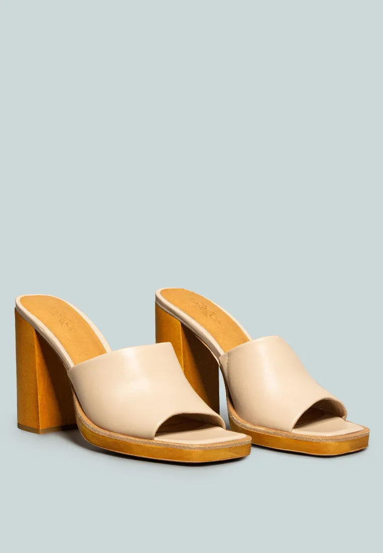 CAREY Nude Leather High Heeled Block Sandal