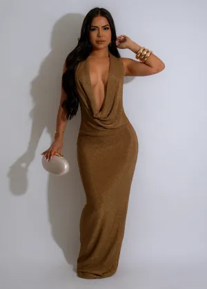 Celestial Drape Glitter Maxi Dress Gold