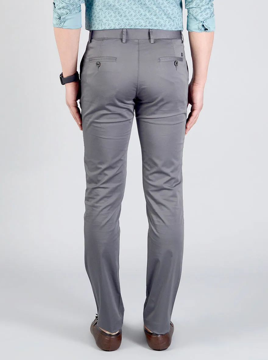 Charcoal Grey Solid Slim Fit Casual Trouser | JadeBlue