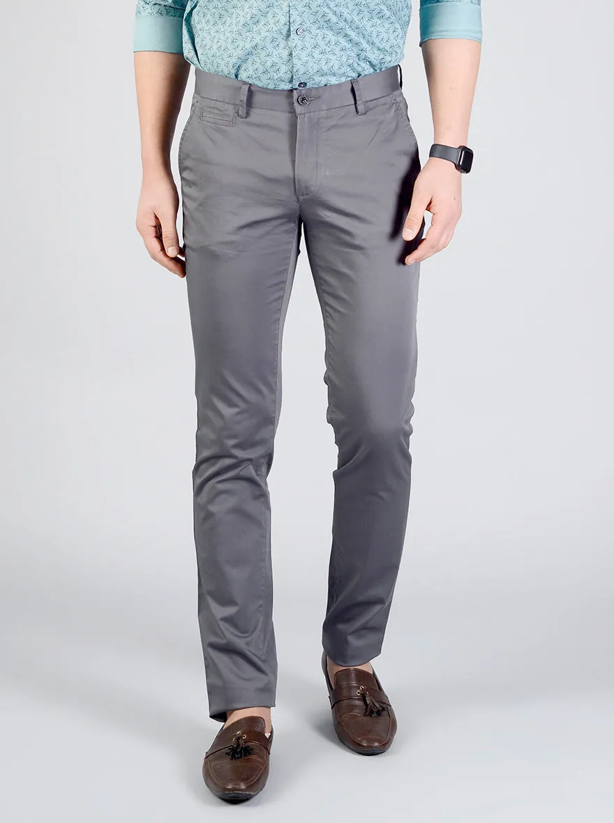 Charcoal Grey Solid Slim Fit Casual Trouser | JadeBlue