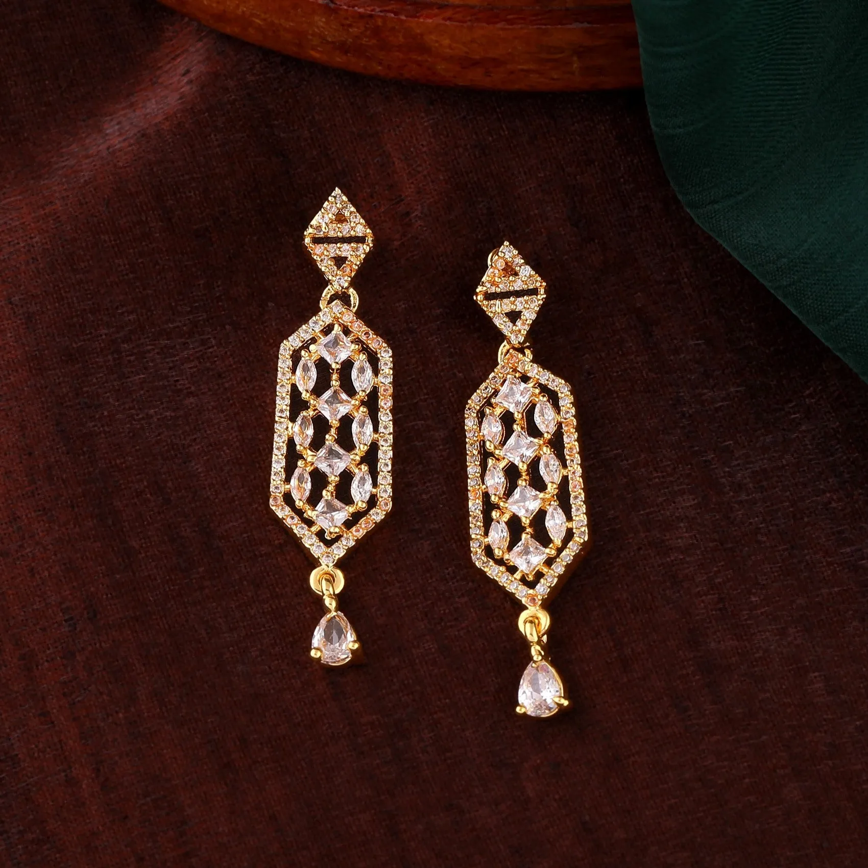 Estele Gold Plated CZ Sparkling Designer Earrings for Women