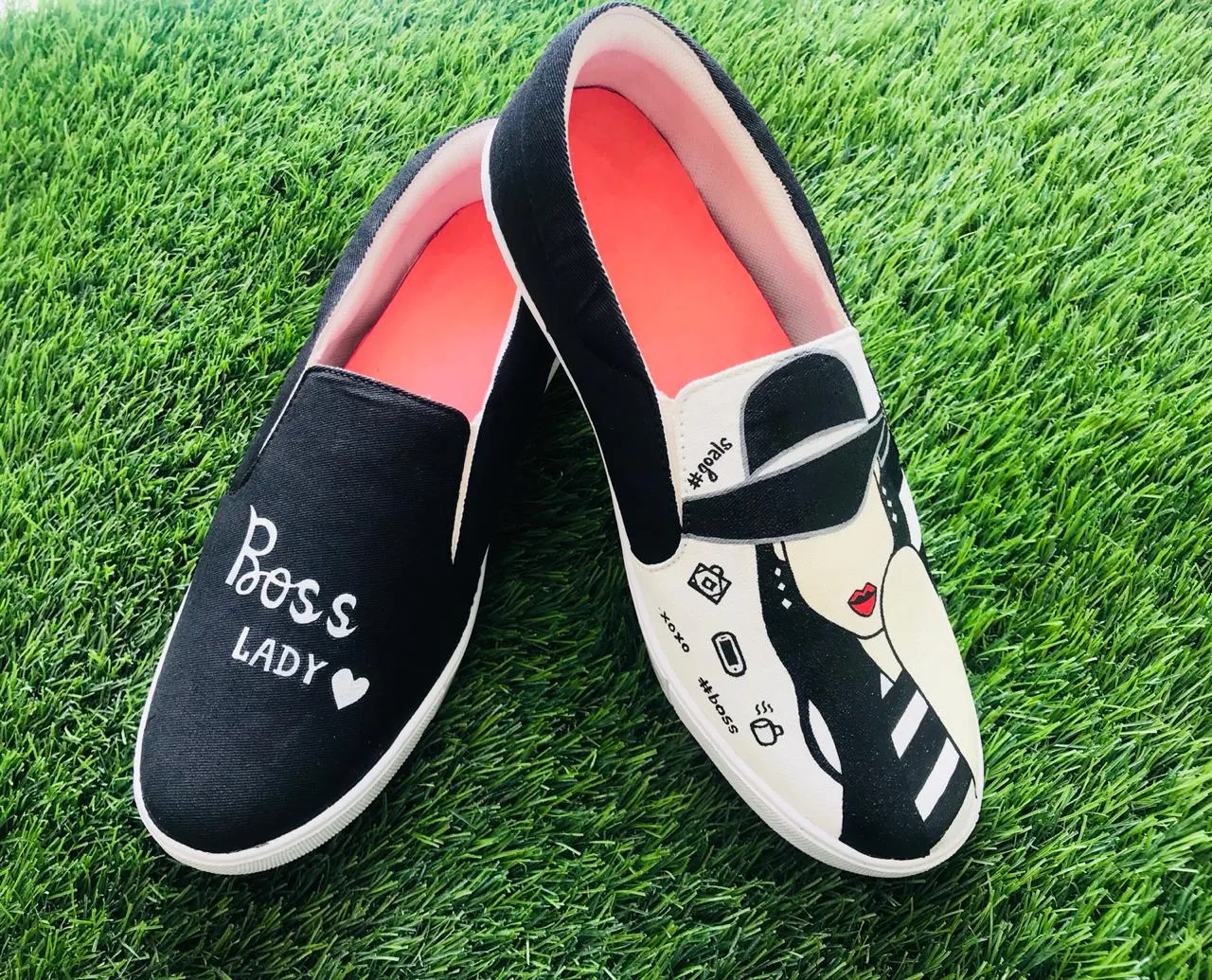 Funky N Trendy hand painted water resistant Boss Lady theme black shoes/ boss lady shoes / black shoes / funky shoes