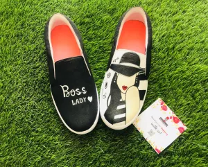 Funky N Trendy hand painted water resistant Boss Lady theme black shoes/ boss lady shoes / black shoes / funky shoes