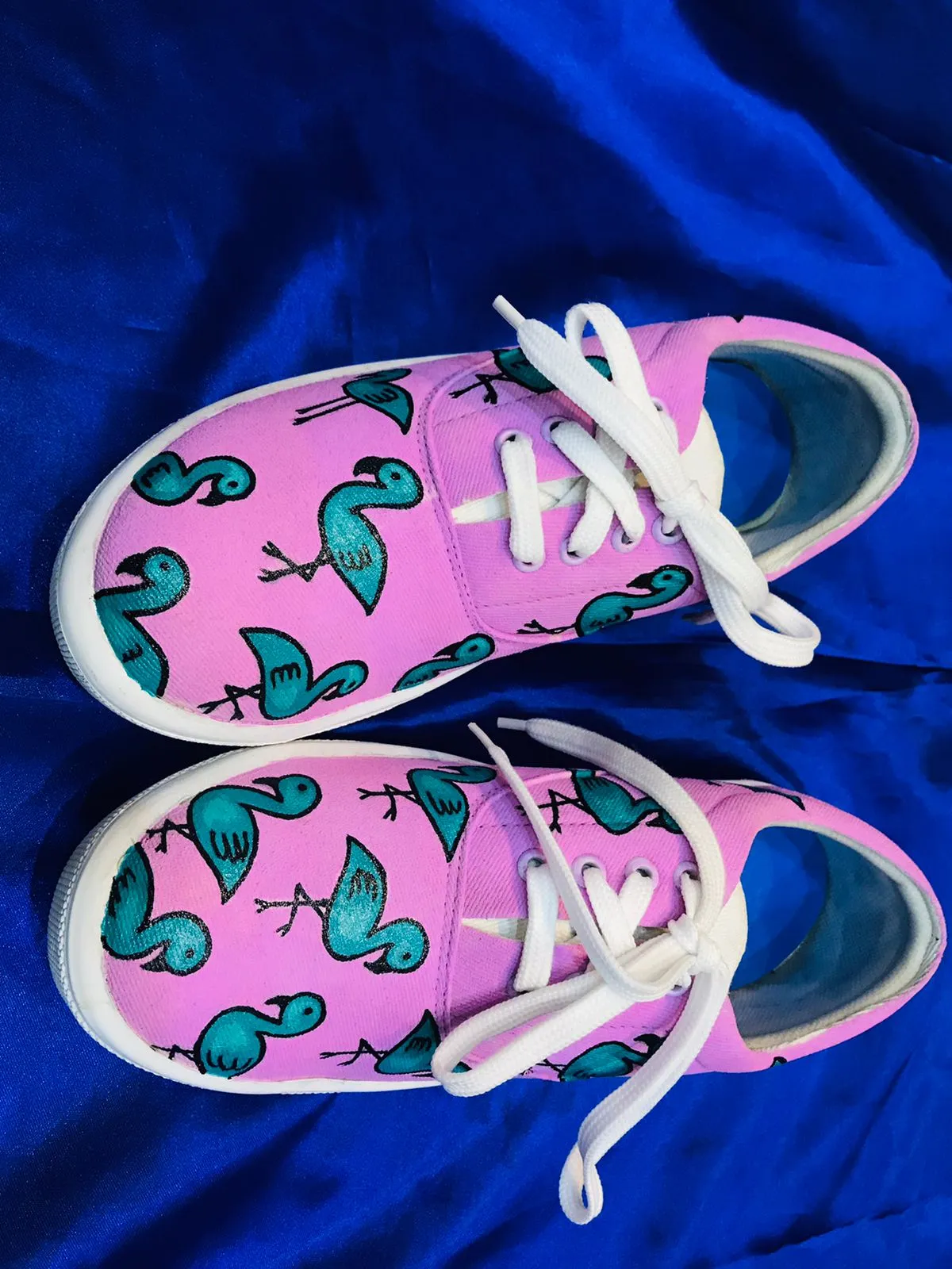 Funky N Trendy hand painted water resistant Flamingo theme purple casual shoes