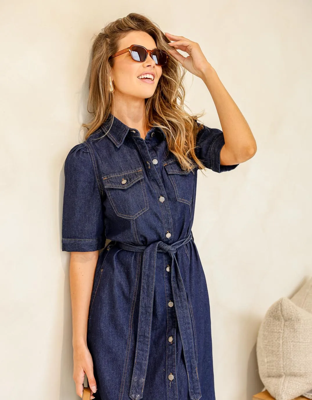 Gemma Denim Midi Dress - Dark Blue