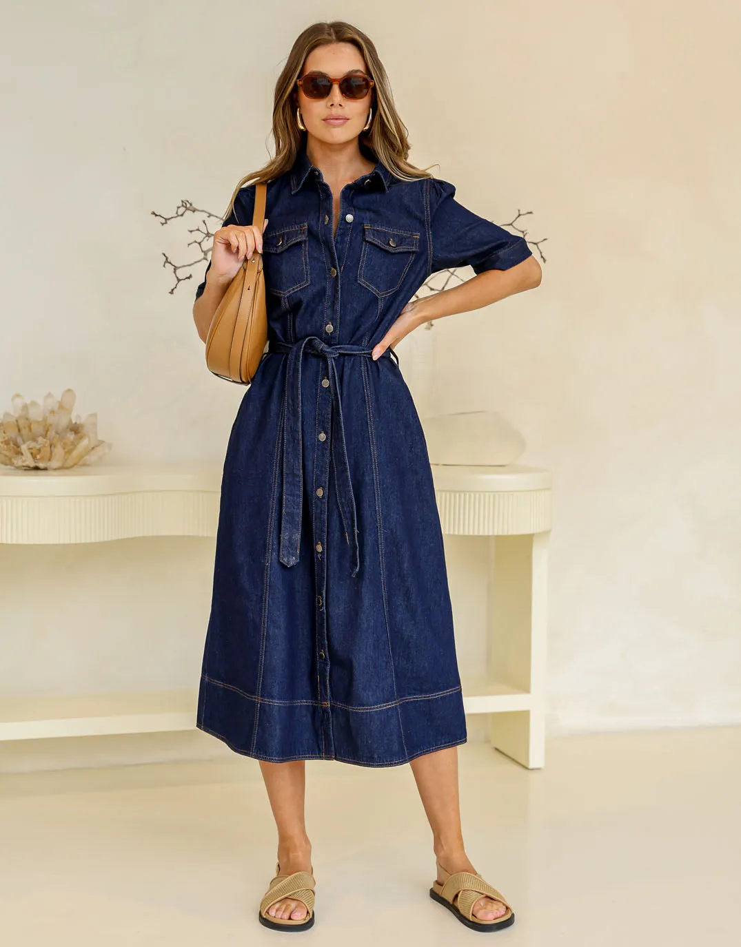 Gemma Denim Midi Dress - Dark Blue