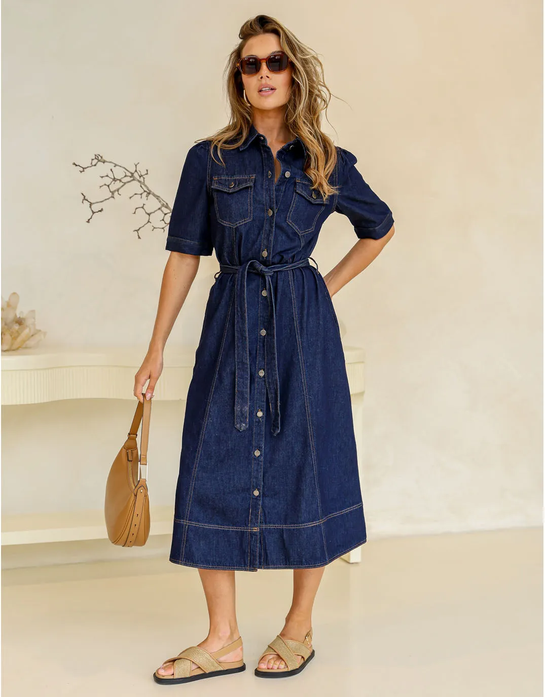 Gemma Denim Midi Dress - Dark Blue