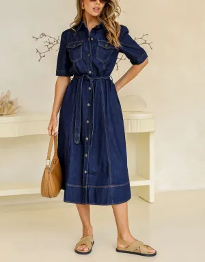 Gemma Denim Midi Dress - Dark Blue