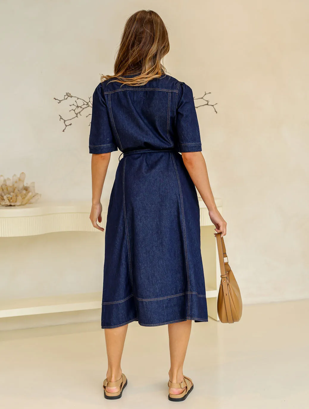 Gemma Denim Midi Dress - Dark Blue