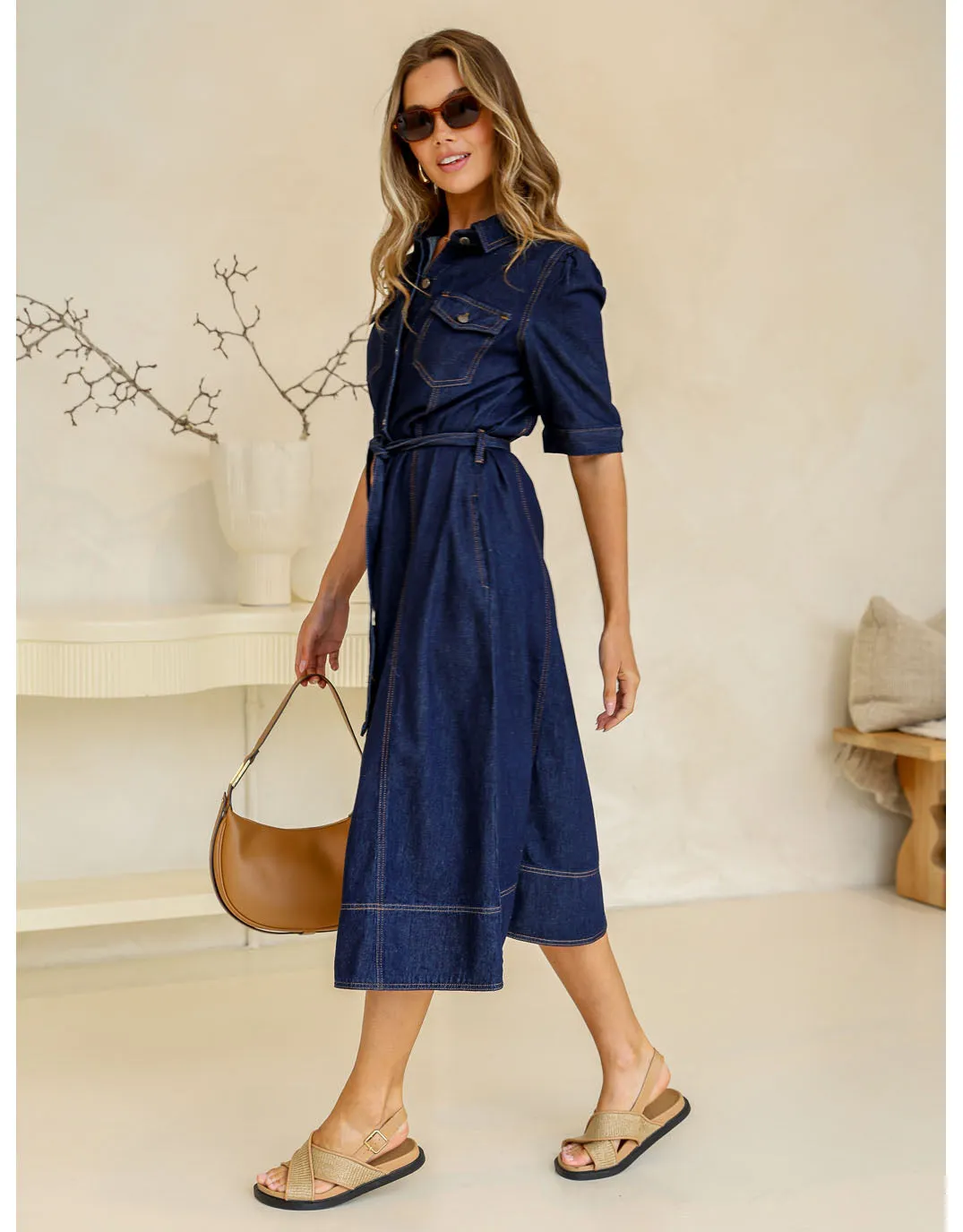 Gemma Denim Midi Dress - Dark Blue