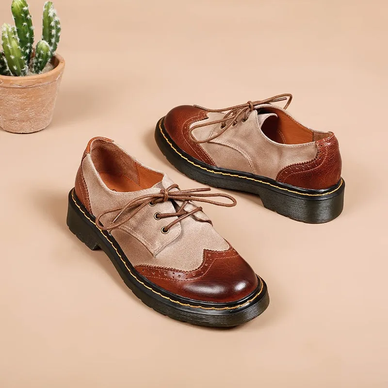 Handmade Wingtip Brogues Leather Lace Up Oxfords For Women Martin Sole