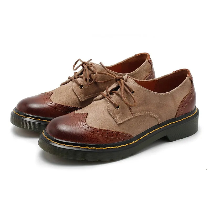 Handmade Wingtip Brogues Leather Lace Up Oxfords For Women Martin Sole