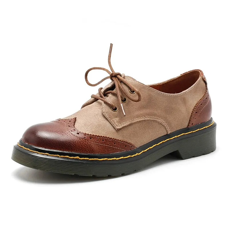 Handmade Wingtip Brogues Leather Lace Up Oxfords For Women Martin Sole