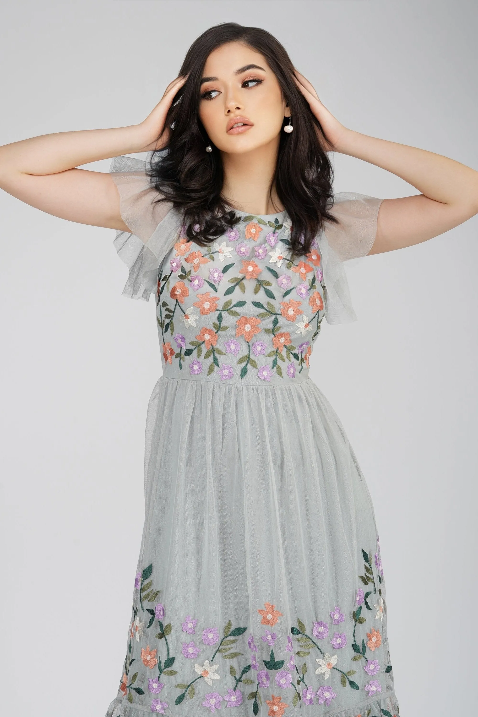 Iris Dusty Blue Embroidered Dress