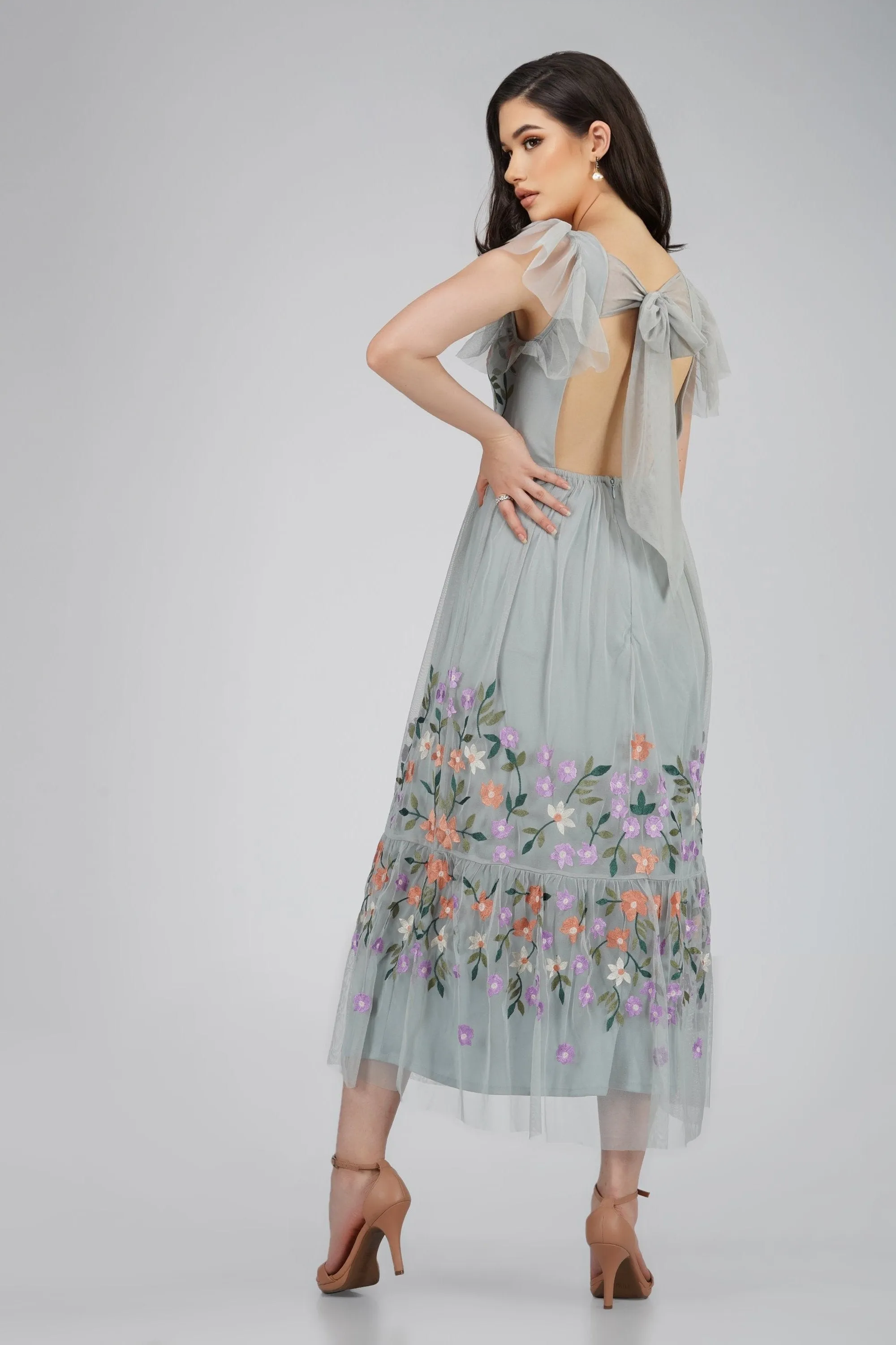 Iris Dusty Blue Embroidered Dress