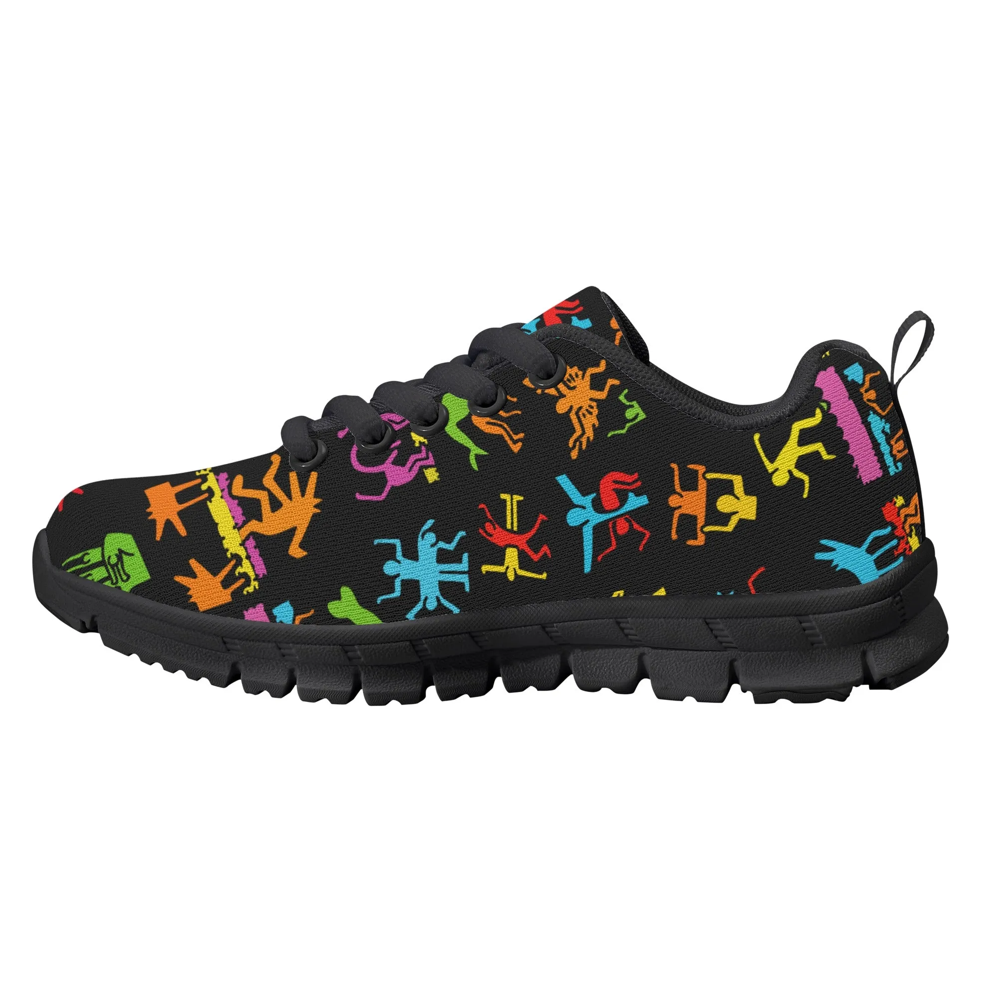 Kids Running Shoes | Back to School Kids Sneakers | Unisex Children's Trainers | Colorful Human Graffiti | Haring style