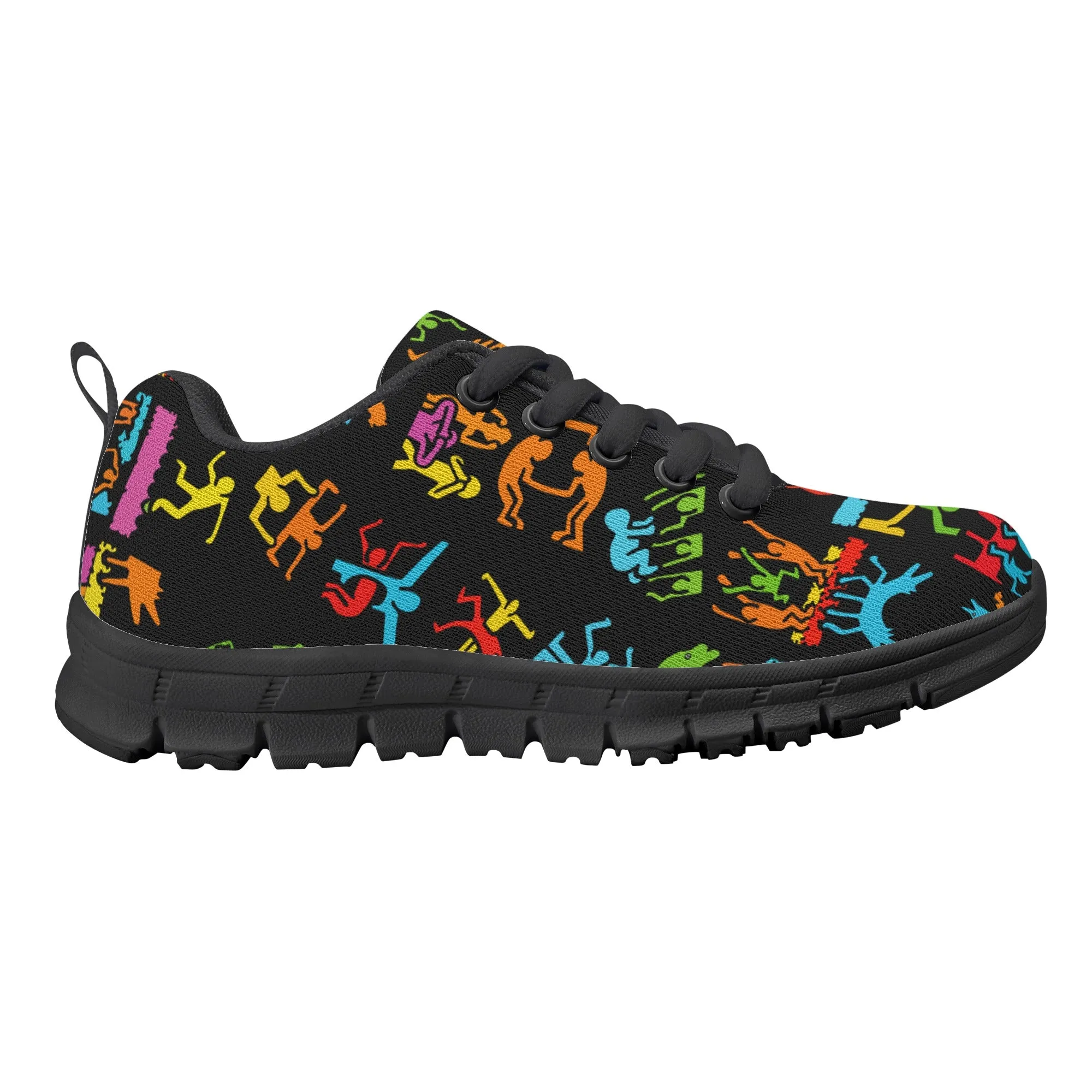 Kids Running Shoes | Back to School Kids Sneakers | Unisex Children's Trainers | Colorful Human Graffiti | Haring style