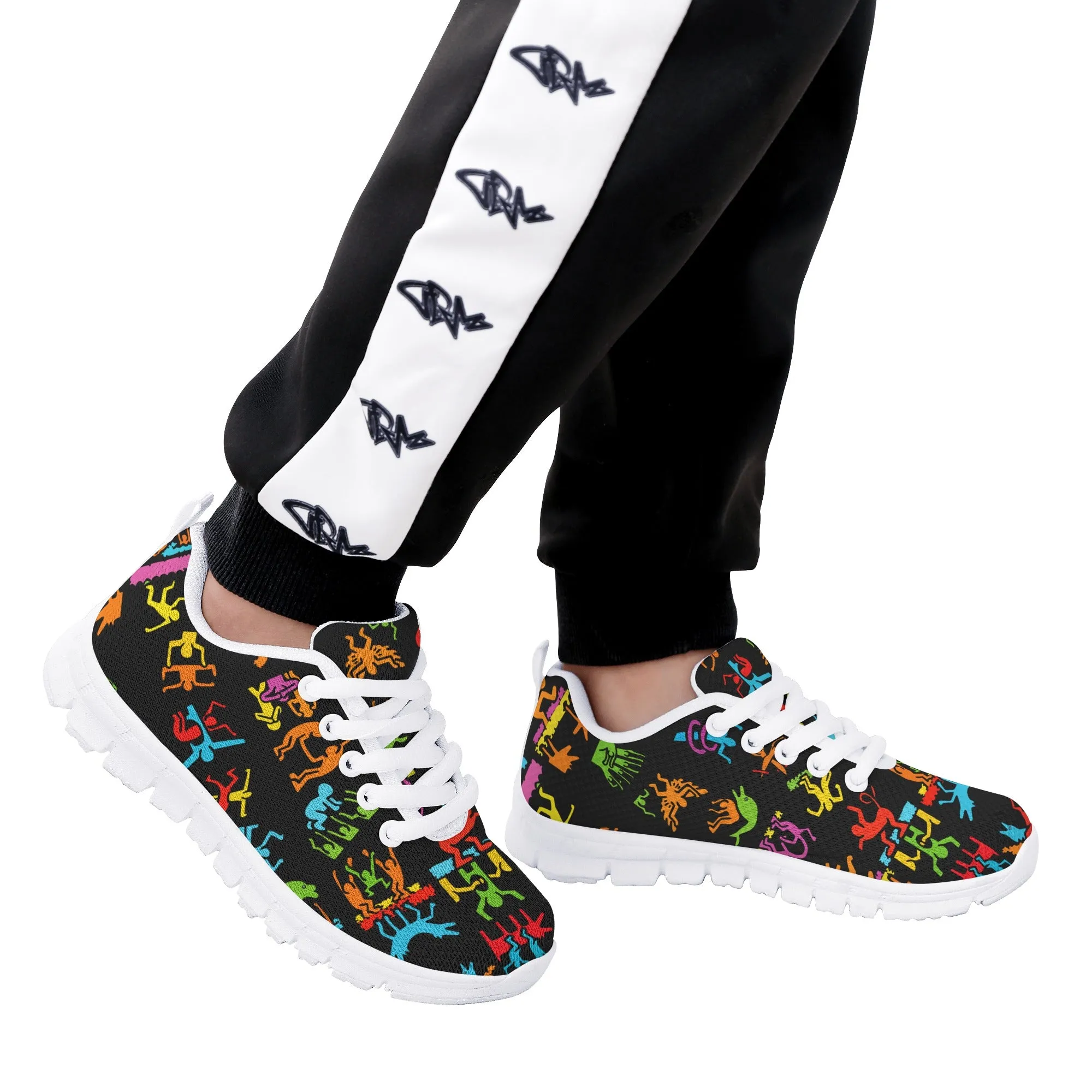 Kids Running Shoes | Back to School Kids Sneakers | Unisex Children's Trainers | Colorful Human Graffiti | Haring style