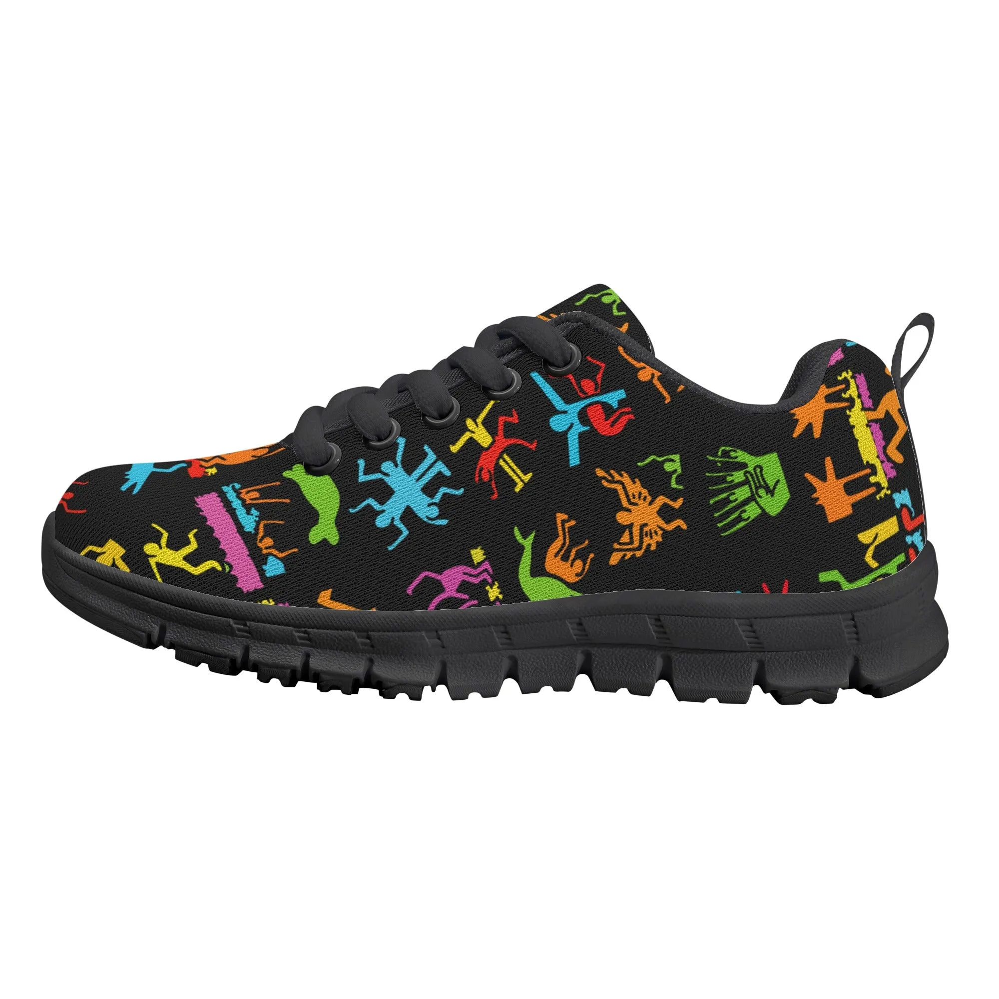 Kids Running Shoes | Back to School Kids Sneakers | Unisex Children's Trainers | Colorful Human Graffiti | Haring style