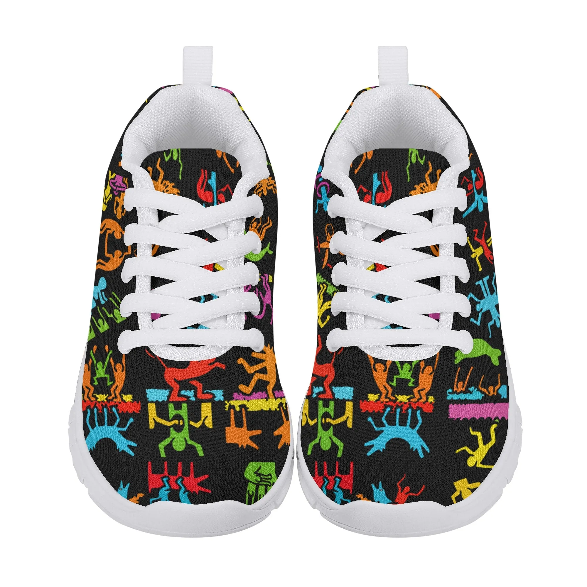 Kids Running Shoes | Back to School Kids Sneakers | Unisex Children's Trainers | Colorful Human Graffiti | Haring style