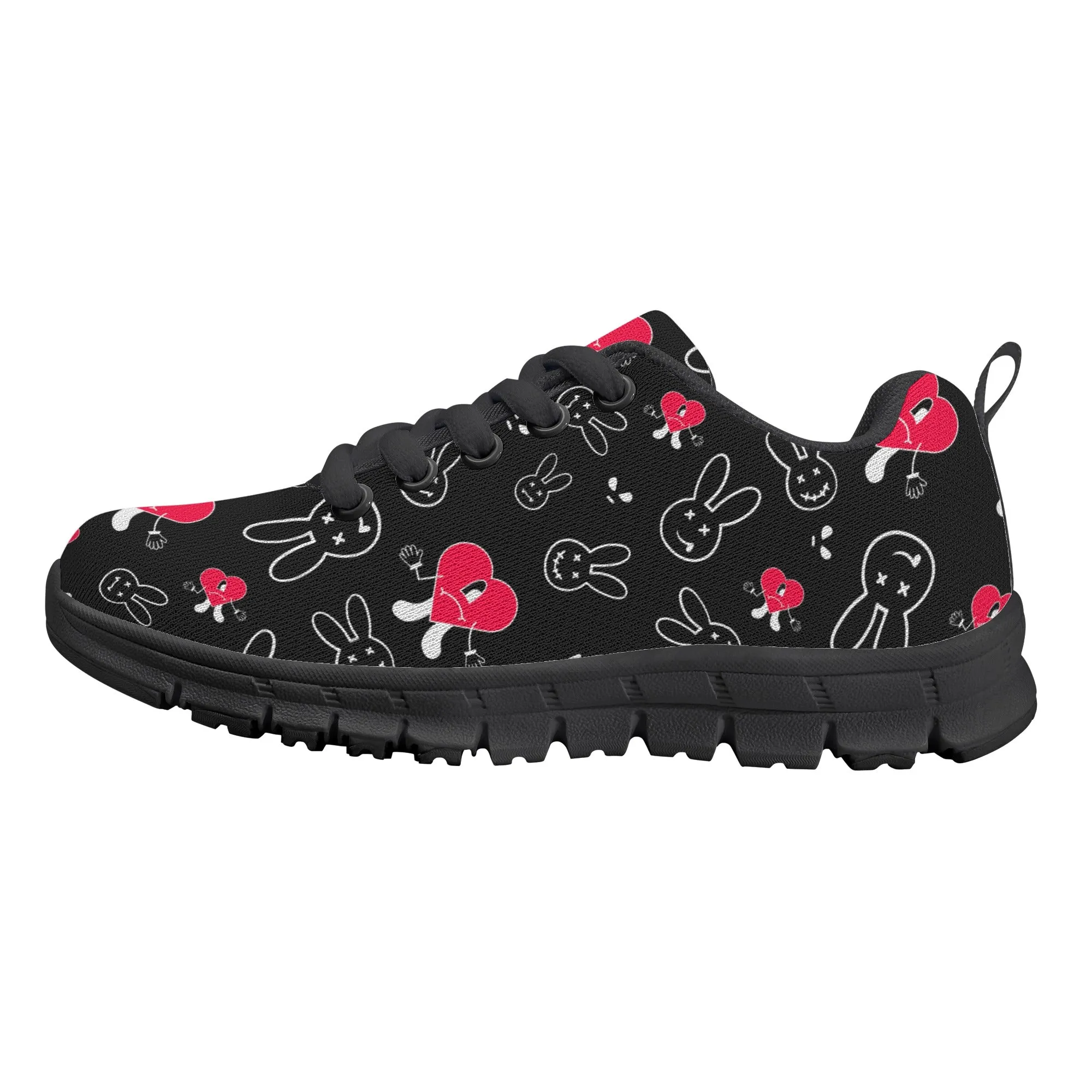 Kids Running Shoes | Back to School Kids Sneakers | Unisex Childrens Trainers | Cute Bunny and Hearts