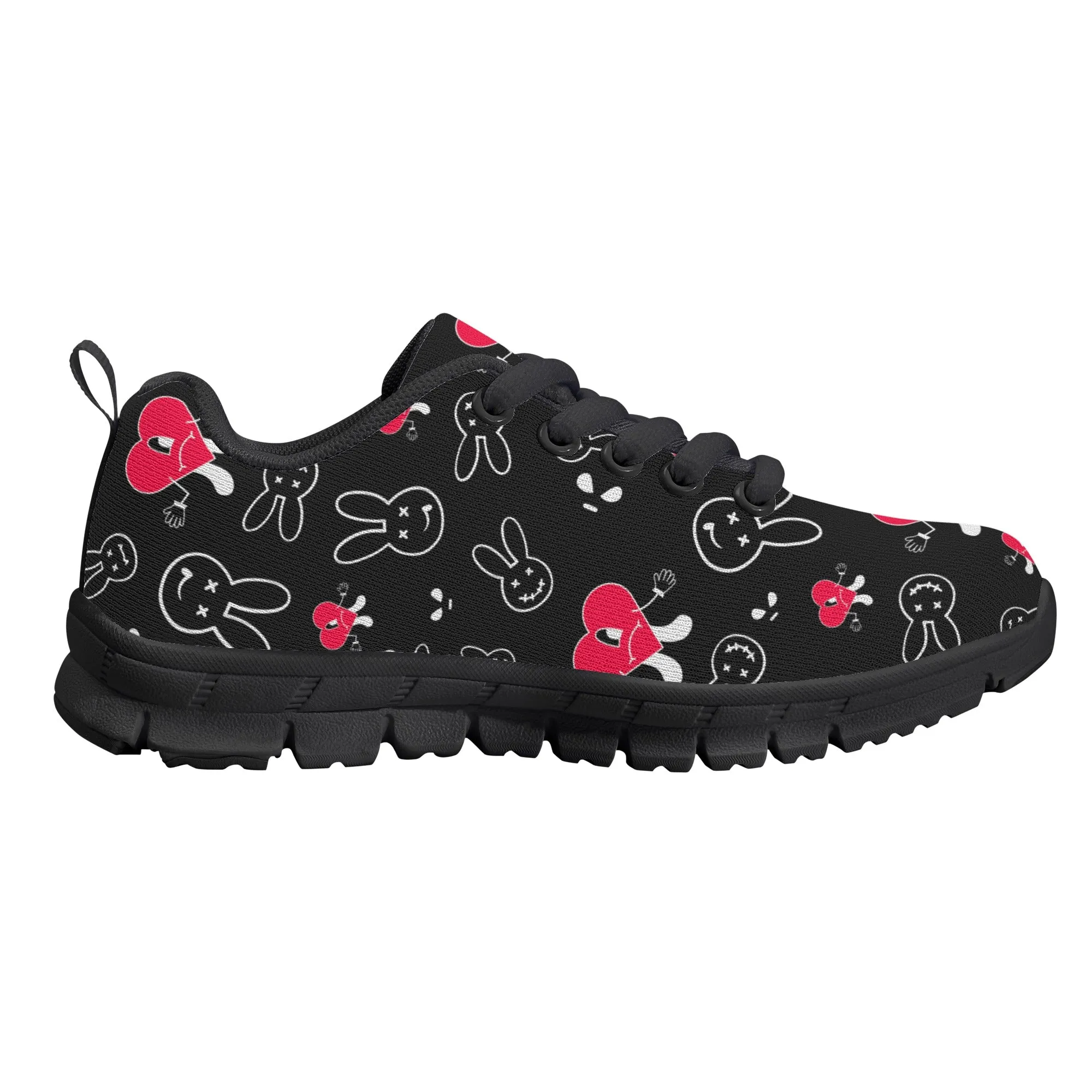 Kids Running Shoes | Back to School Kids Sneakers | Unisex Childrens Trainers | Cute Bunny and Hearts