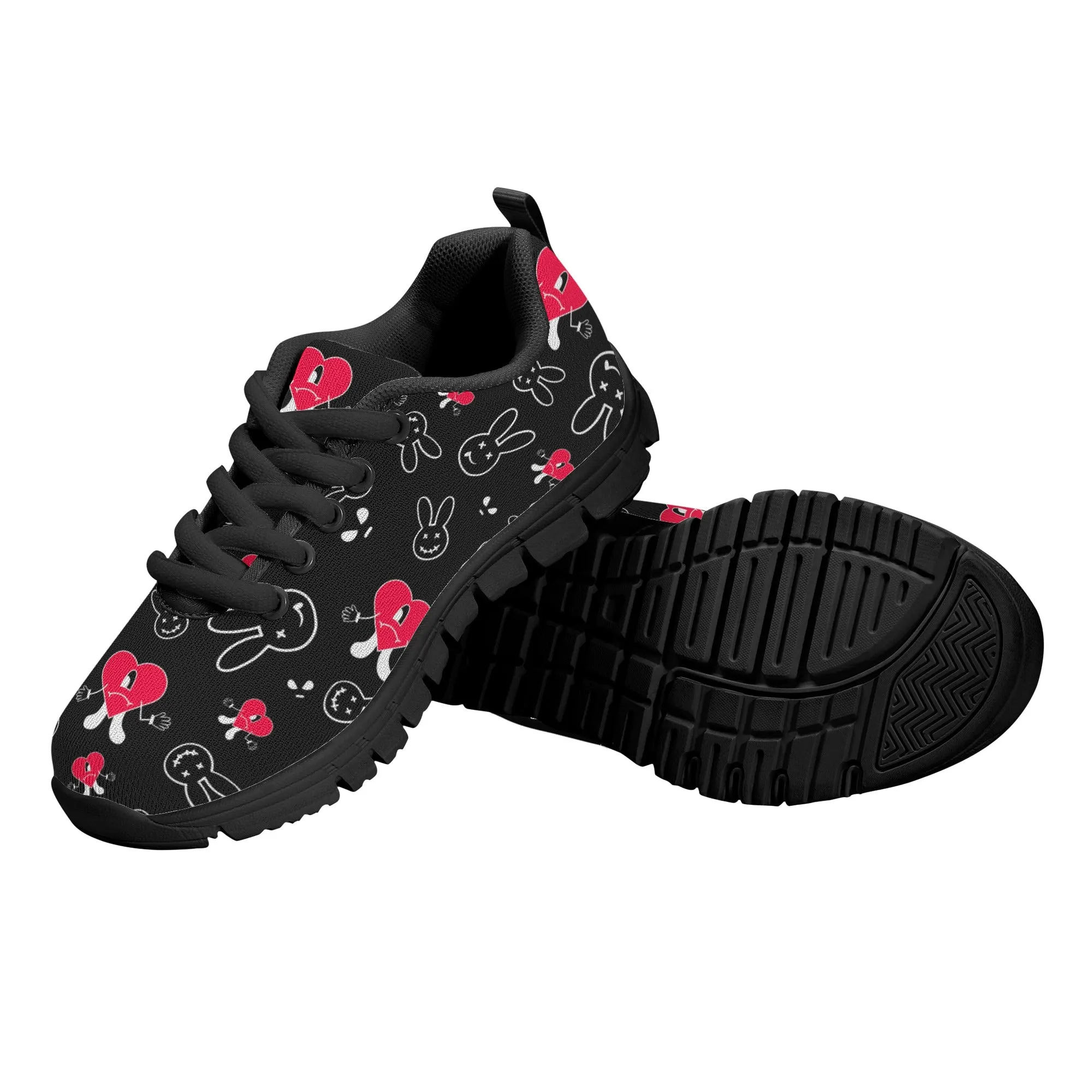 Kids Running Shoes | Back to School Kids Sneakers | Unisex Childrens Trainers | Cute Bunny and Hearts