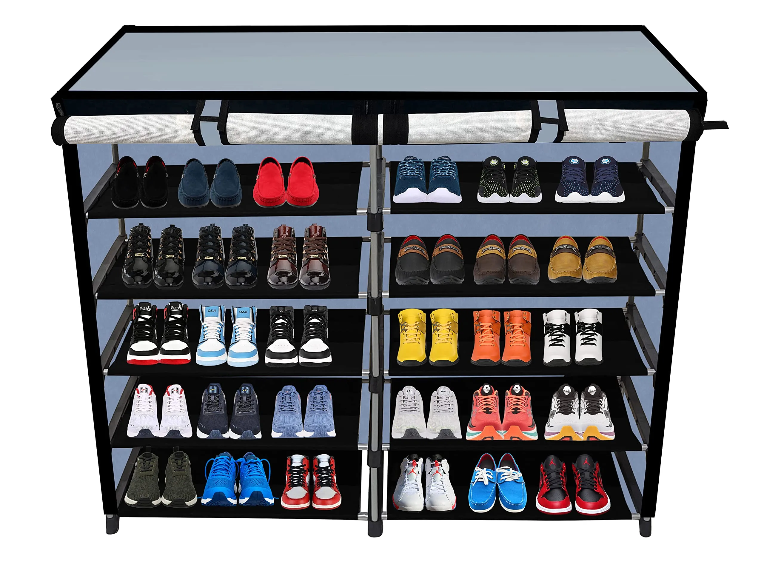 KONLINE® Multipurpose 10 Shelves Joker Card Print Shoe Rack For Home Collapsible Wardrobe For Clothes Organiser/Storage, Shoe Cabinet For Home & Office(Grey, Metal)