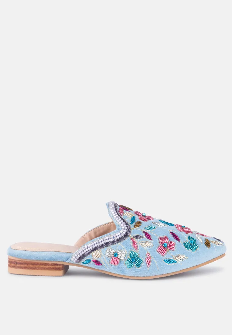 MARCELLA Blue Embroidered Mules