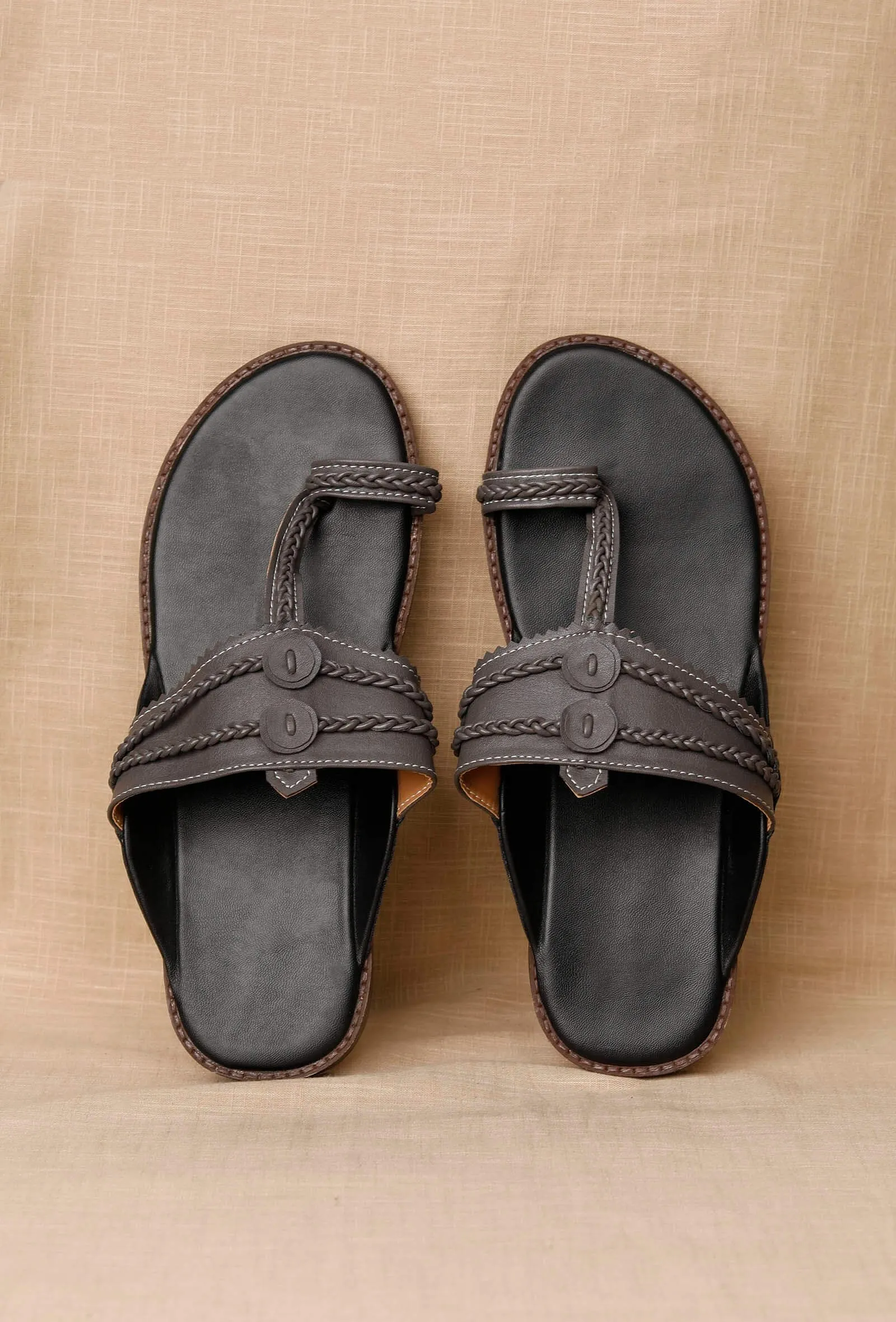 Metal Grey Handcrafted Cruelty-Free Leather Kolhapuri Inspired Chappals