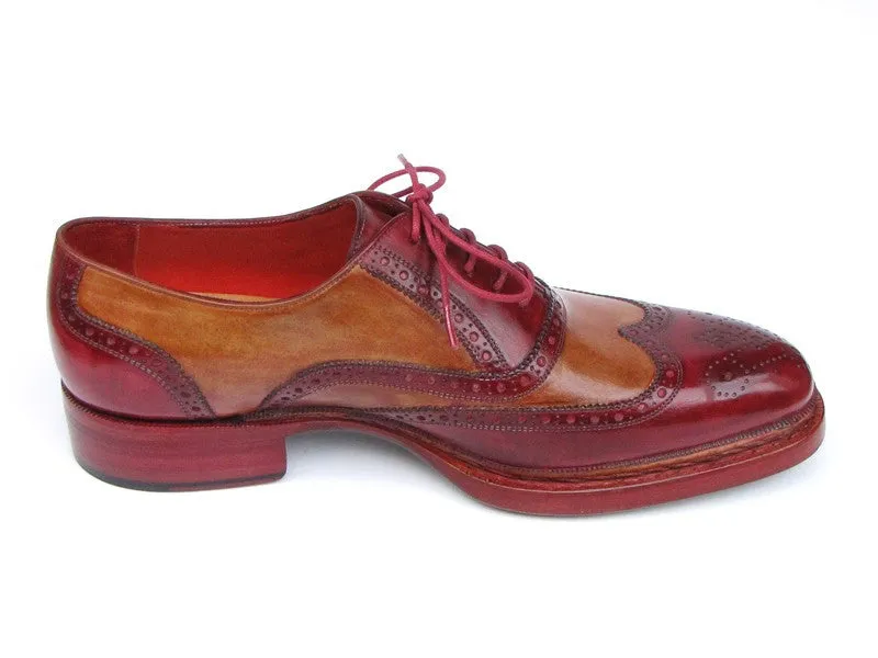 Paul Parkman Triple Leather Sole Wingtip Brogues Bordeaux & Camel