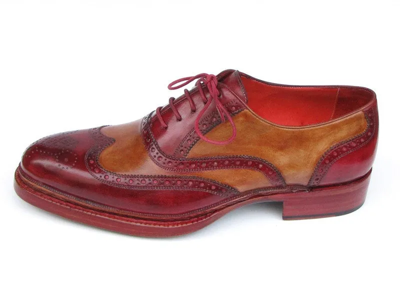 Paul Parkman Triple Leather Sole Wingtip Brogues Bordeaux & Camel