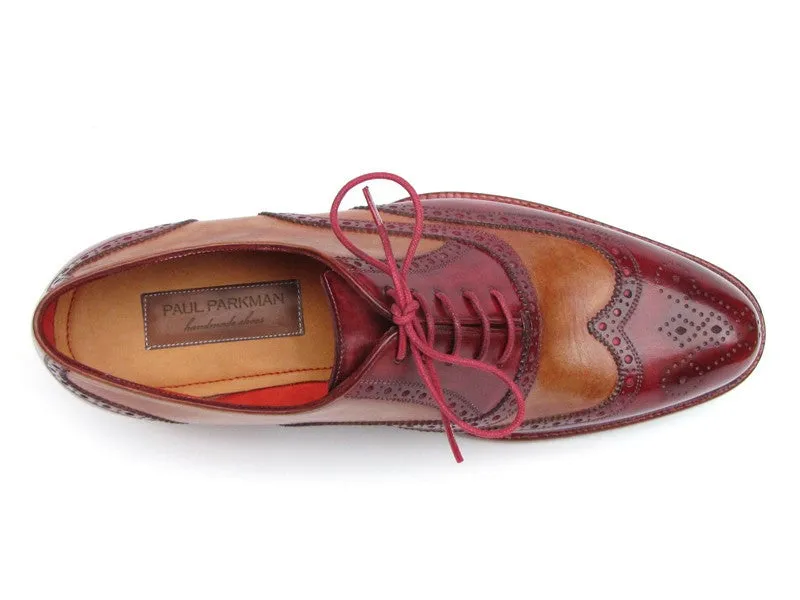 Paul Parkman Triple Leather Sole Wingtip Brogues Bordeaux & Camel