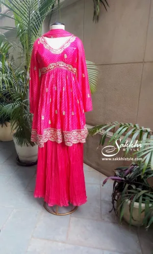 Sakkhi Style Silk Sharara Set with Embroidered Dupatta, Salwar, and Kurta