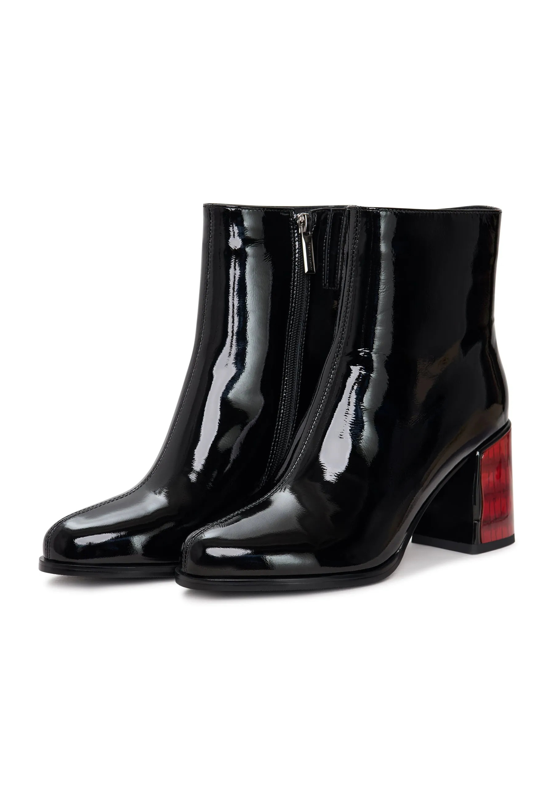 Soft Leather Heel Boots Ella - Patent Black