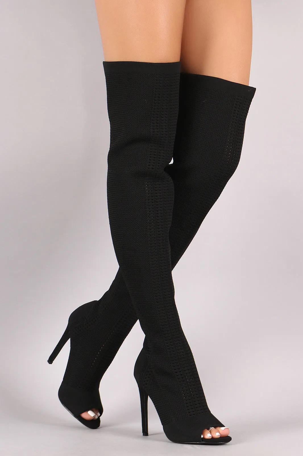 Stretch Pierced Knit Stiletto Over-The-Knee boots