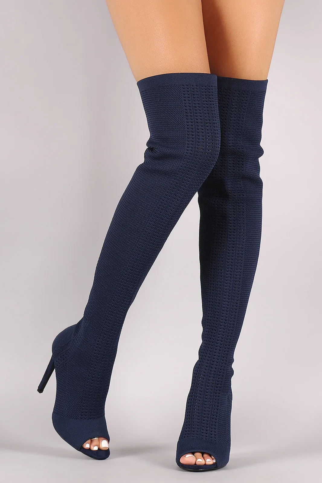 Stretch Pierced Knit Stiletto Over-The-Knee boots