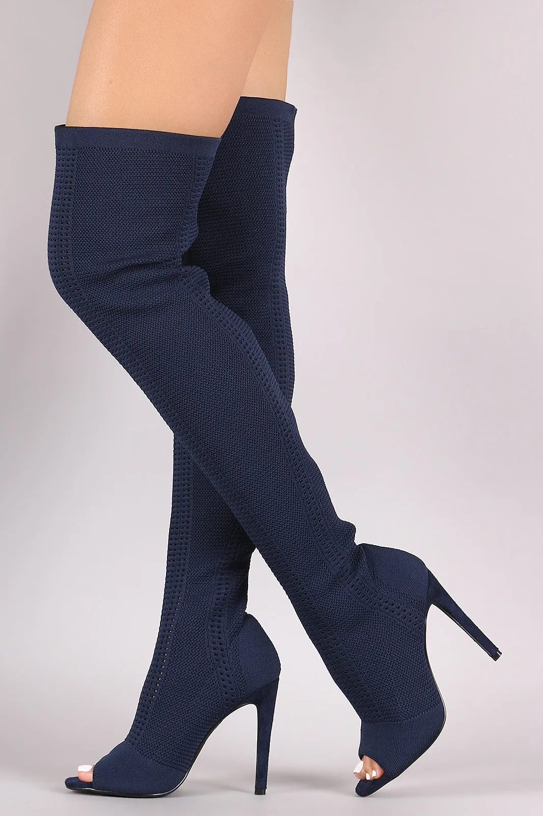 Stretch Pierced Knit Stiletto Over-The-Knee boots